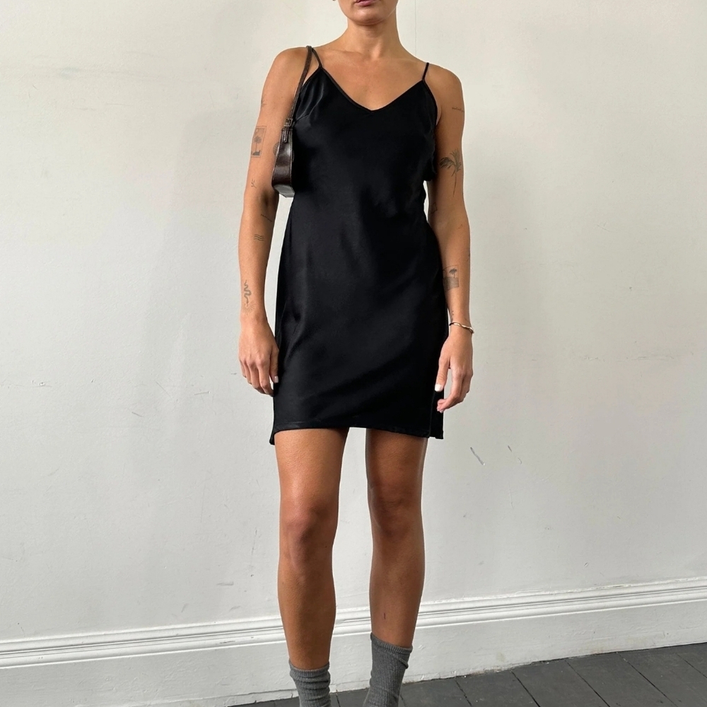 Tommy Hilfiger Black Sateen Slip Mini Dress Size M